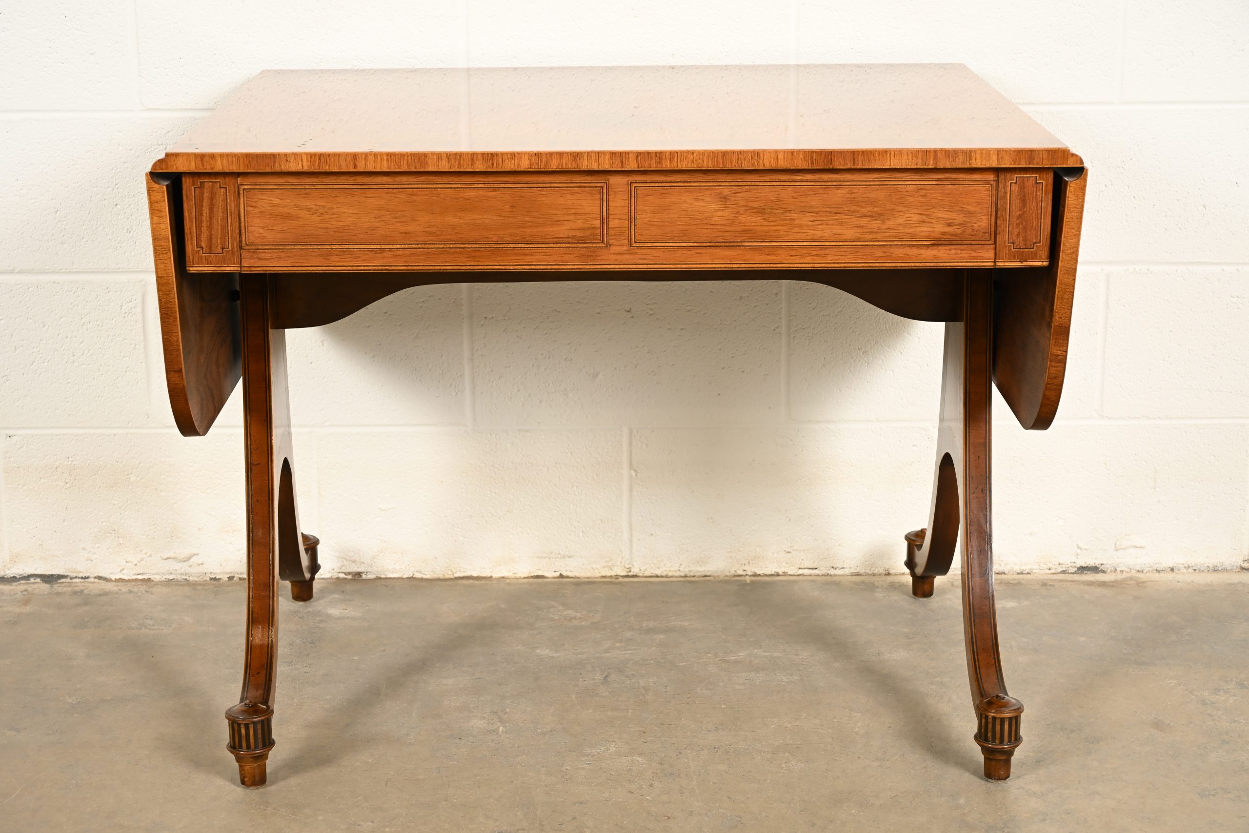 Baker Furniture Regency Inlaid Yew Wood Writing Desk or Console Table, Circa 1980s - Image 15