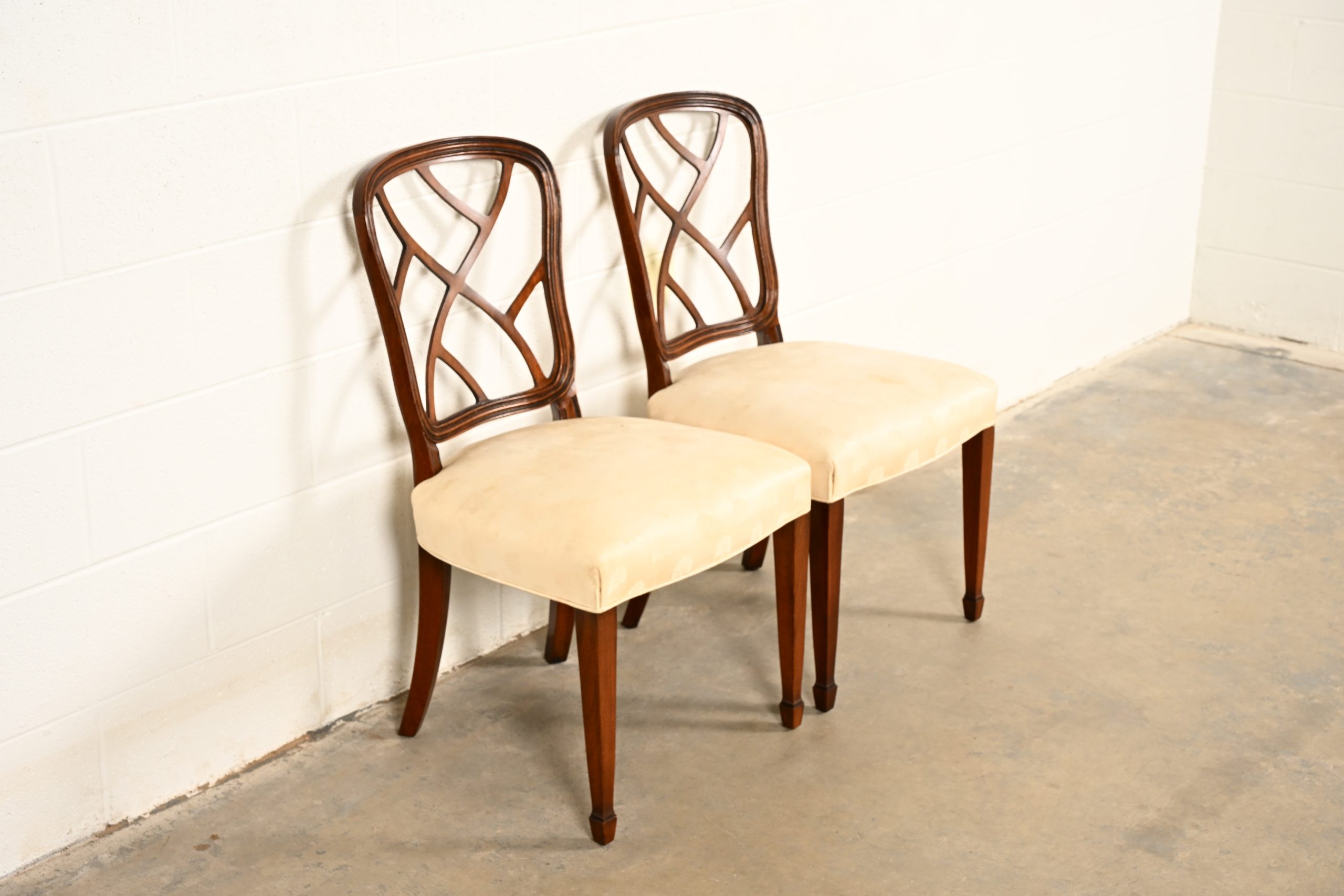 Kindel Furniture Federal Carved Mahogany Side Chairs or Dining Chairs, Pair