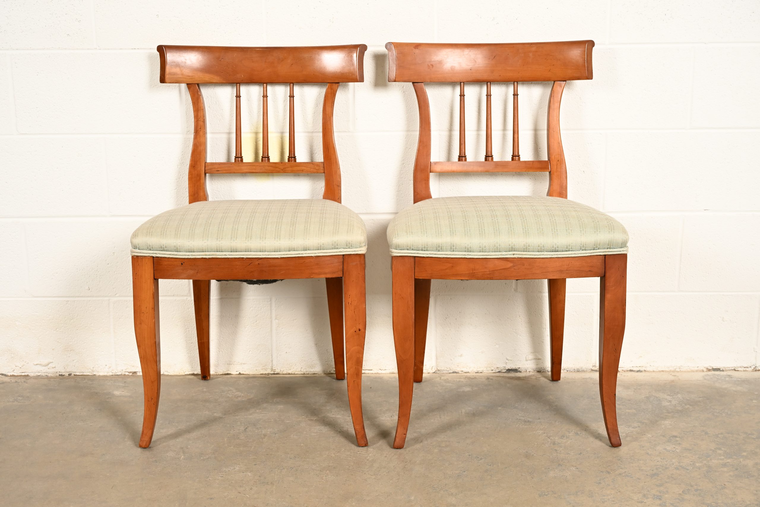 Kindel Furniture Regency Solid Cherry Wood Klismos Side Chairs or Dining Chairs, Pair