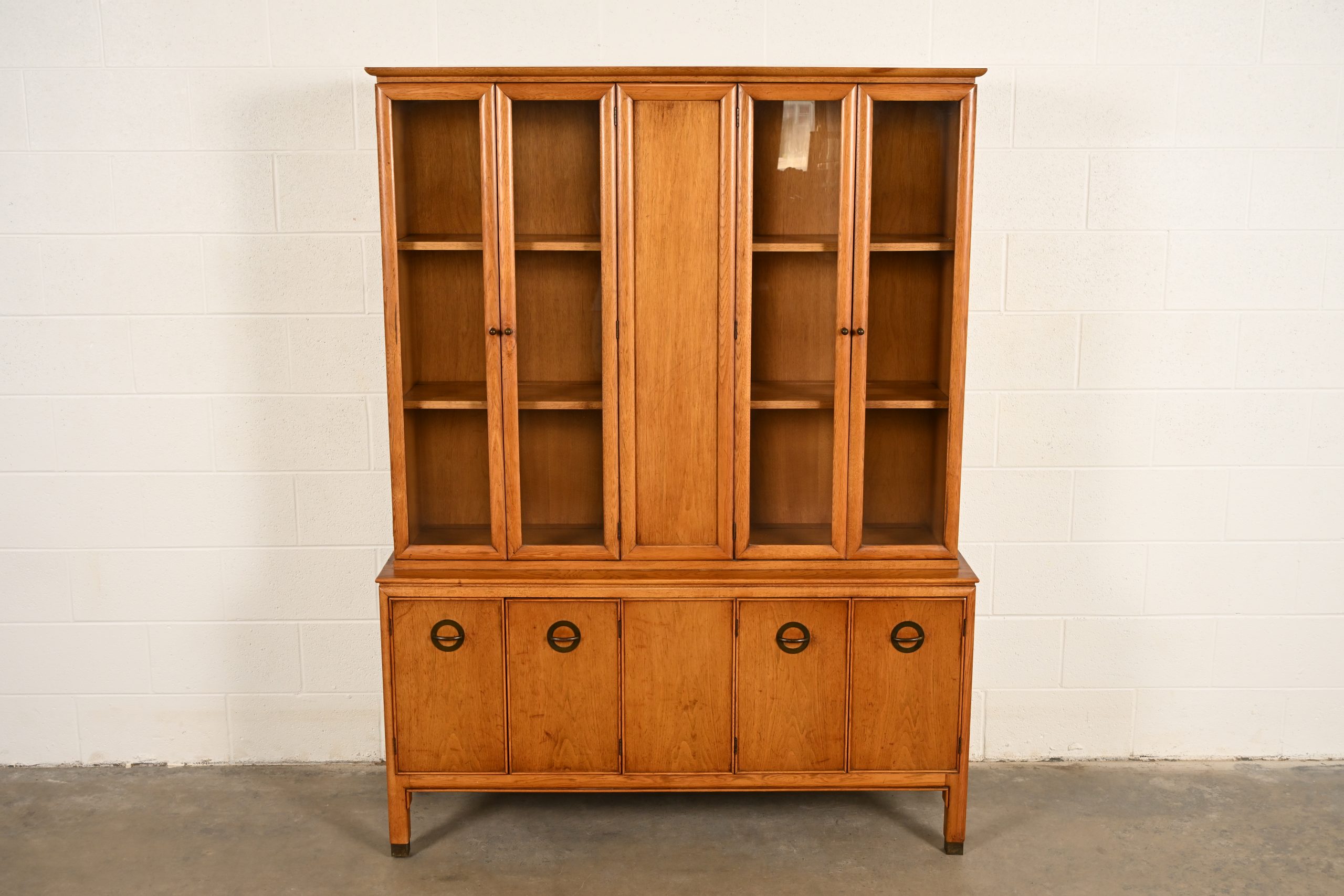 Century Furniture Mid-Century Modern Hollywood Regency Walnut Breakfront Bookcase Cabinet, Circa 1960s - Image 2