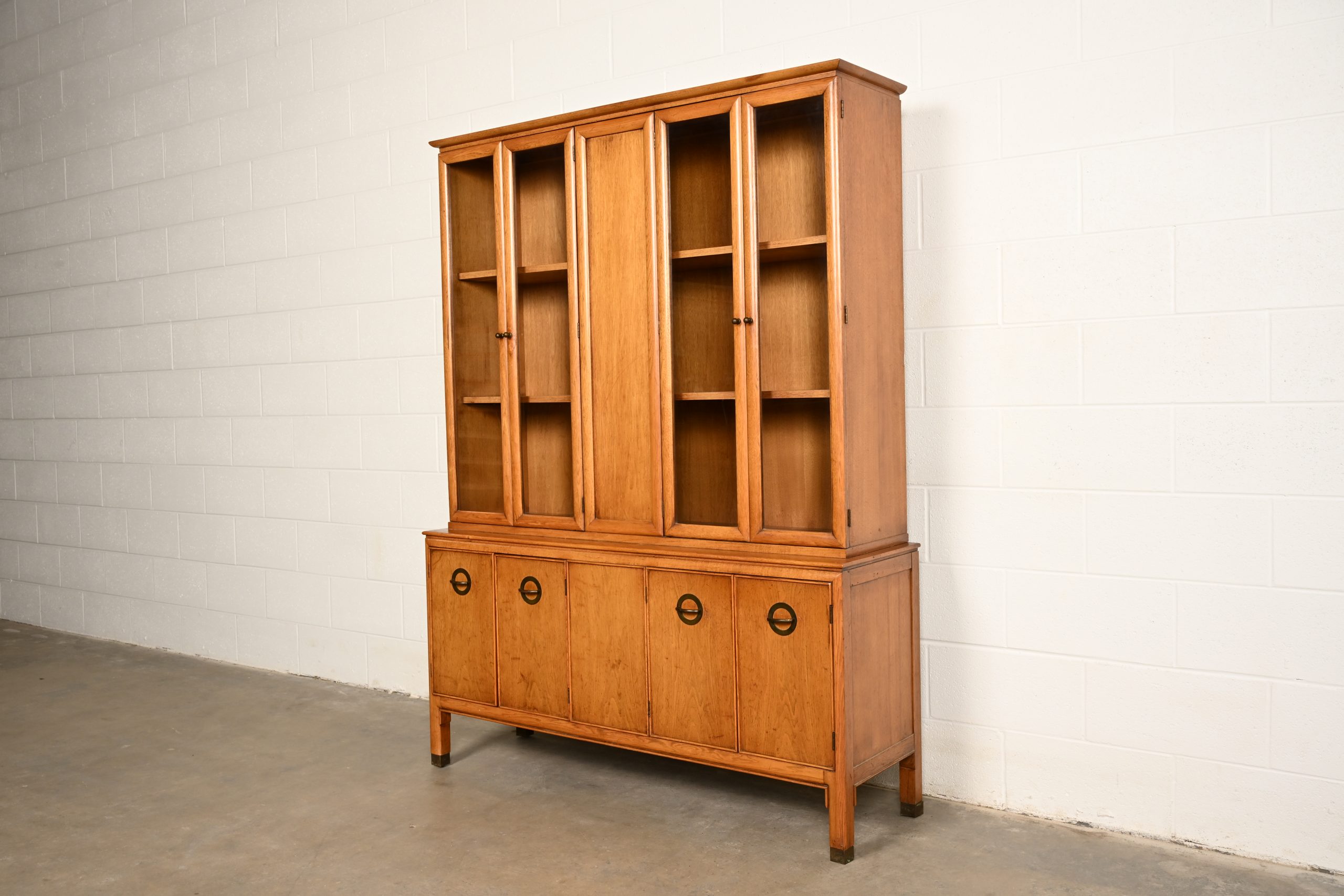 Century Furniture Mid-Century Modern Hollywood Regency Walnut Breakfront Bookcase Cabinet, Circa 1960s - Image 3