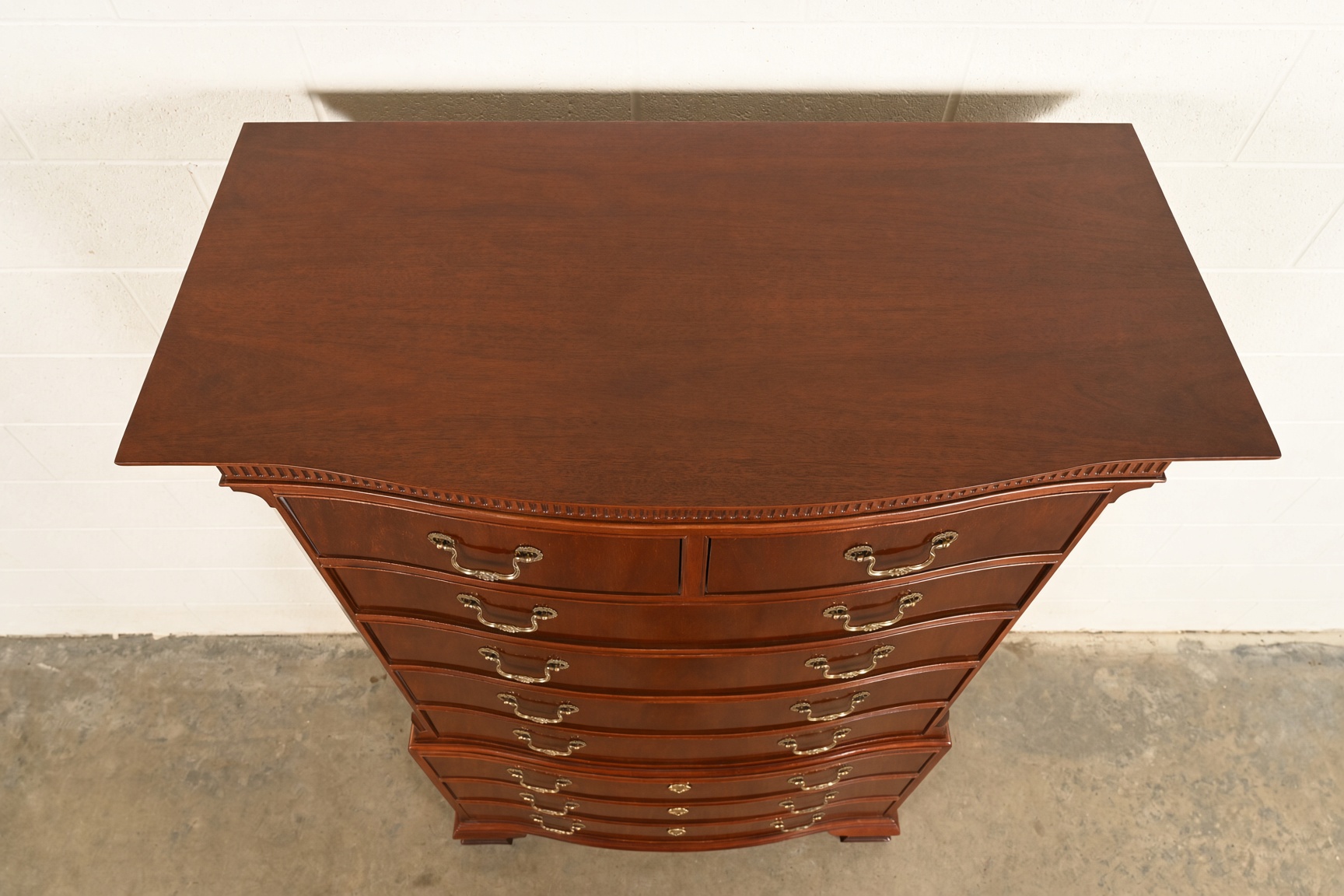 Baker Furniture Georgian Carved Mahogany Nine-Drawer Highboy Dresser, Circa 1980s - Image 8