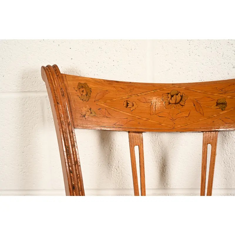 Antique Italian Regency Fruitwood Inlaid Marquetry Side Chairs or Dining Chairs, Pair - Image 10