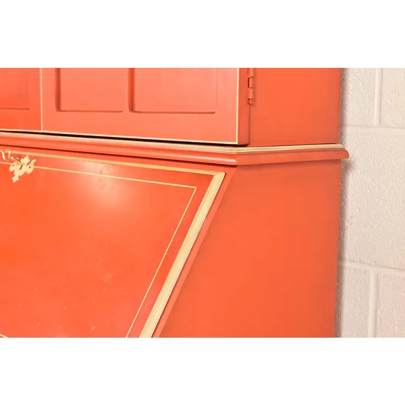 Baker Furniture Style Georgian Red Lacquered Bureau With Drop Front Secretary Desk, Circa 1970s - Image 10