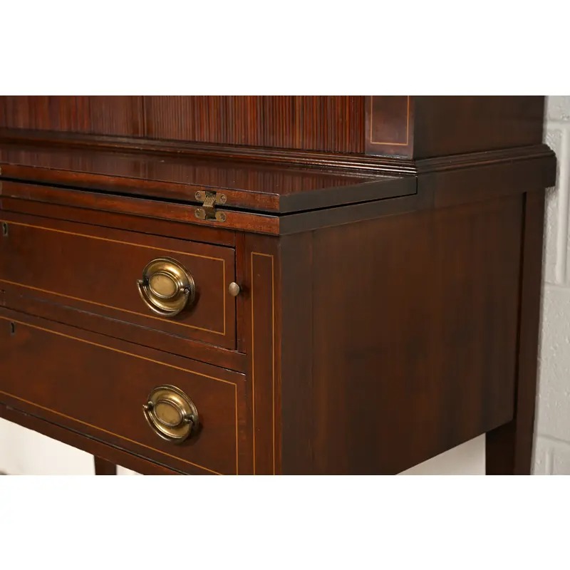 Baker Furniture Style Hepplewhite Mahogany Secretary Desk With Bookcase Hutch, Circa 1920s - Image 10
