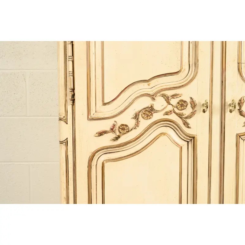 Henredon French Provincial Louis XV Cream Lacquered Armoire Dresser or Gentleman's Chest, Circa 1960s - Image 10