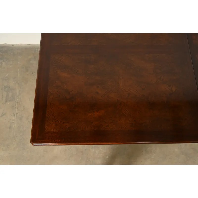 Henredon Mid-Century Hollywood Regency Mahogany and Burl Wood Extension Dining Table, Newly Refinished - Image 10