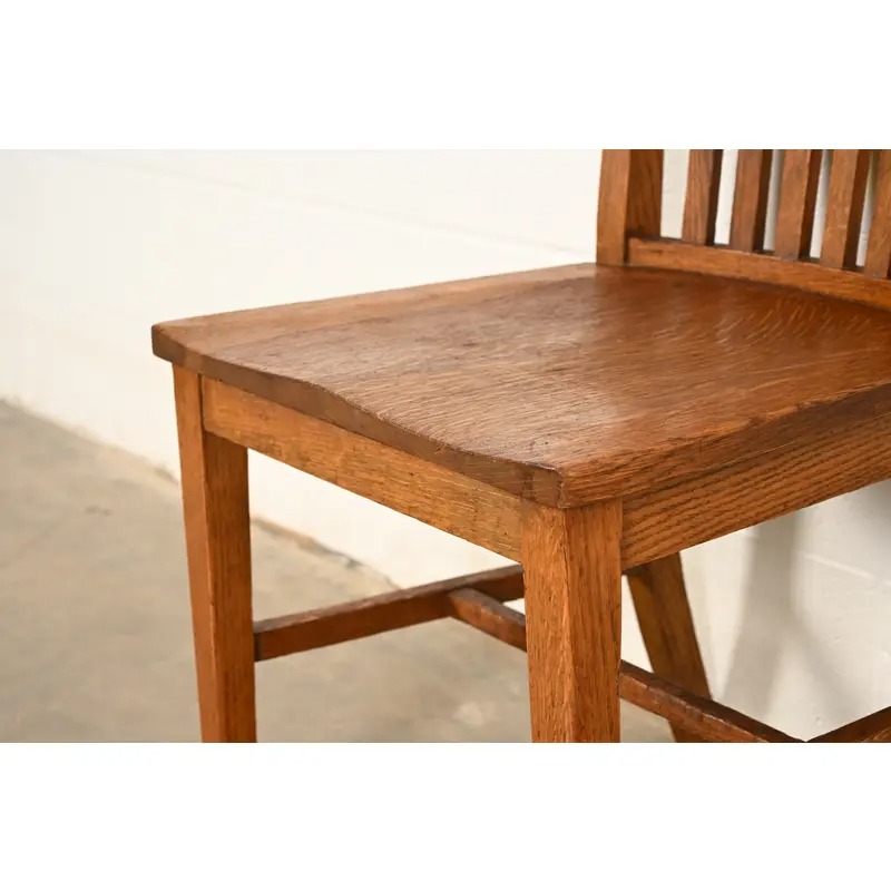 Limbert Style Antique Mission Oak Arts & Crafts Spindle Back Side Chairs or Dining Chairs, Pair - Image 10