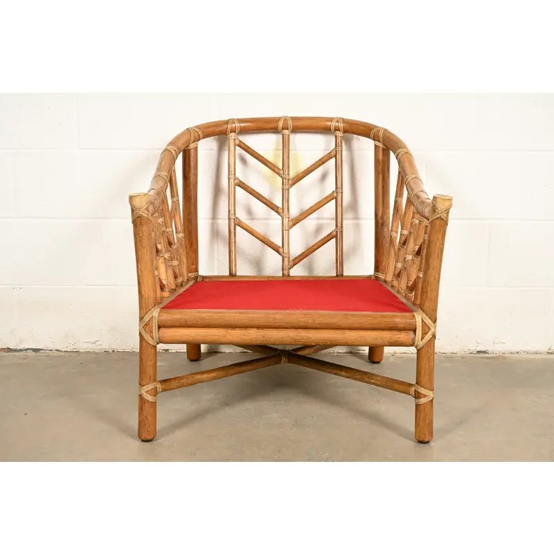 McGuire Mid-Century Hollywood Regency Bamboo Rattan Lounge Chair - Image 10