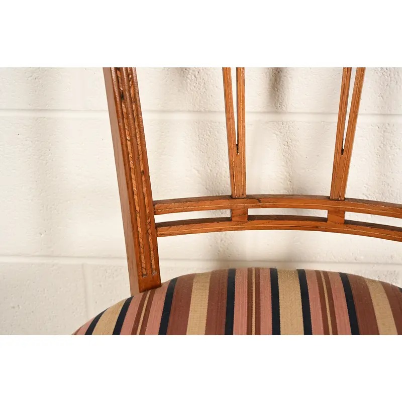 Antique Italian Regency Fruitwood Inlaid Marquetry Side Chairs or Dining Chairs, Pair - Image 11