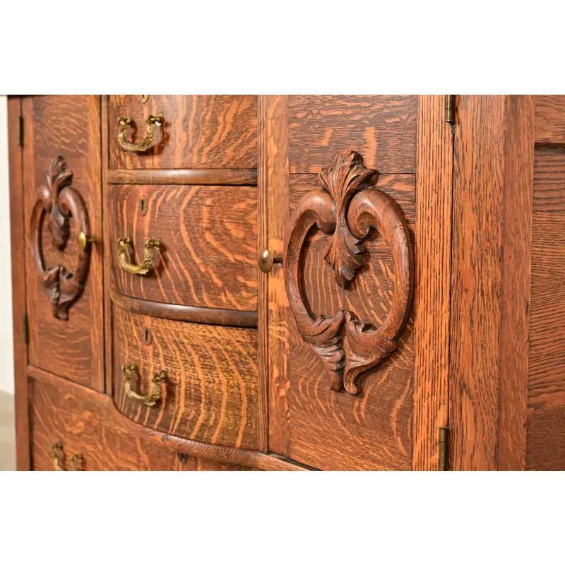 Antique Victorian Carved Tiger Oak Sideboard or Bar Cabinet, Circa 1890s - Image 11