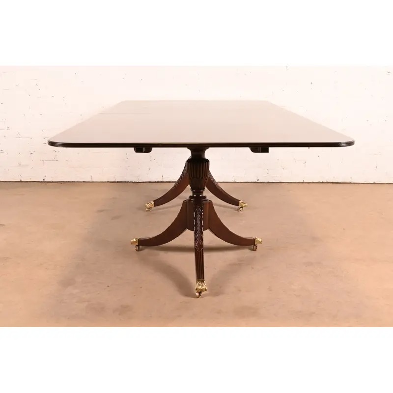 Baker Furniture Style Georgian Mahogany Double Pedestal Extension Dining Table, Newly Refinished - Image 11