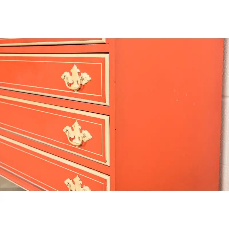 Baker Furniture Style Georgian Red Lacquered Bureau With Drop Front Secretary Desk, Circa 1970s - Image 11