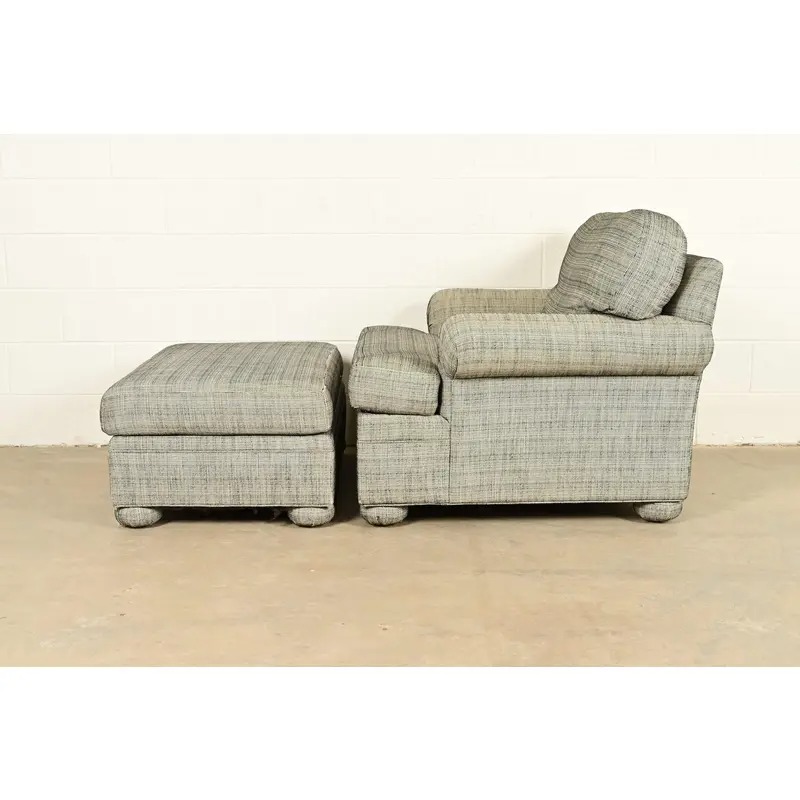 Ethan Allen Modern Upholstered Oversized Lounge Chair With Ottoman - Image 11