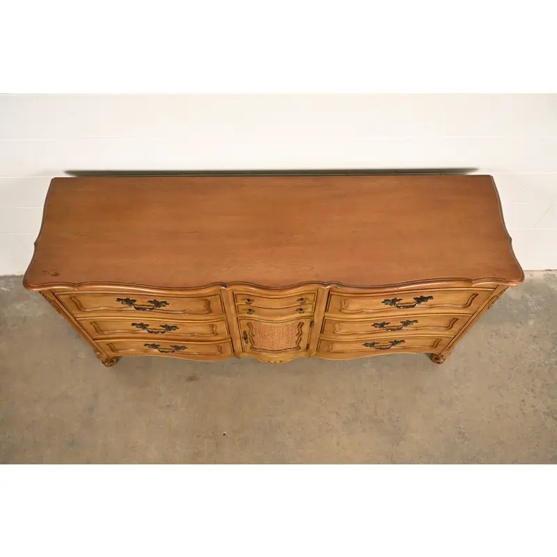 French Provincial Louis XV Carved Fruitwood Triple Dresser by Fancher Furniture, Circa 1960s - Image 11