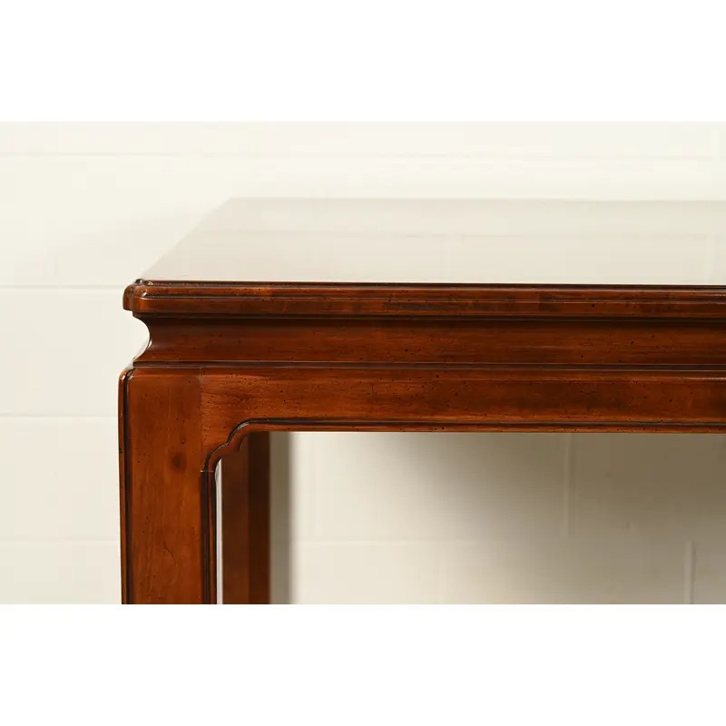 Henredon Mid-Century Hollywood Regency Mahogany and Burl Wood Extension Dining Table, Newly Refinished - Image 11