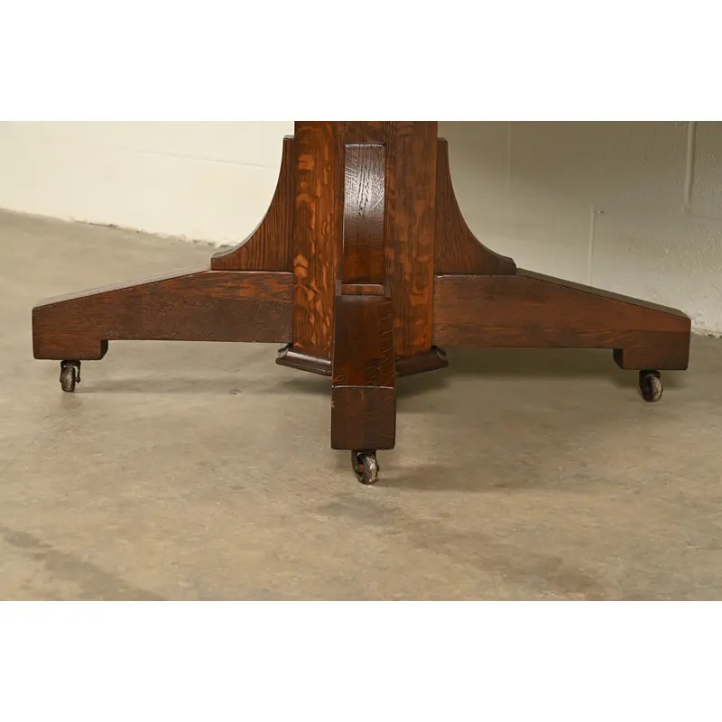 Stickley Brothers Style Antique Mission Oak Arts & Crafts Pedestal Extension Dining Table, Newly Refinished - Image 11