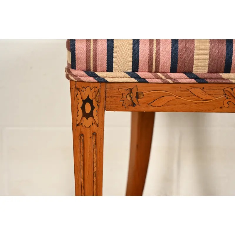 Antique Italian Regency Fruitwood Inlaid Marquetry Side Chairs or Dining Chairs, Pair - Image 12