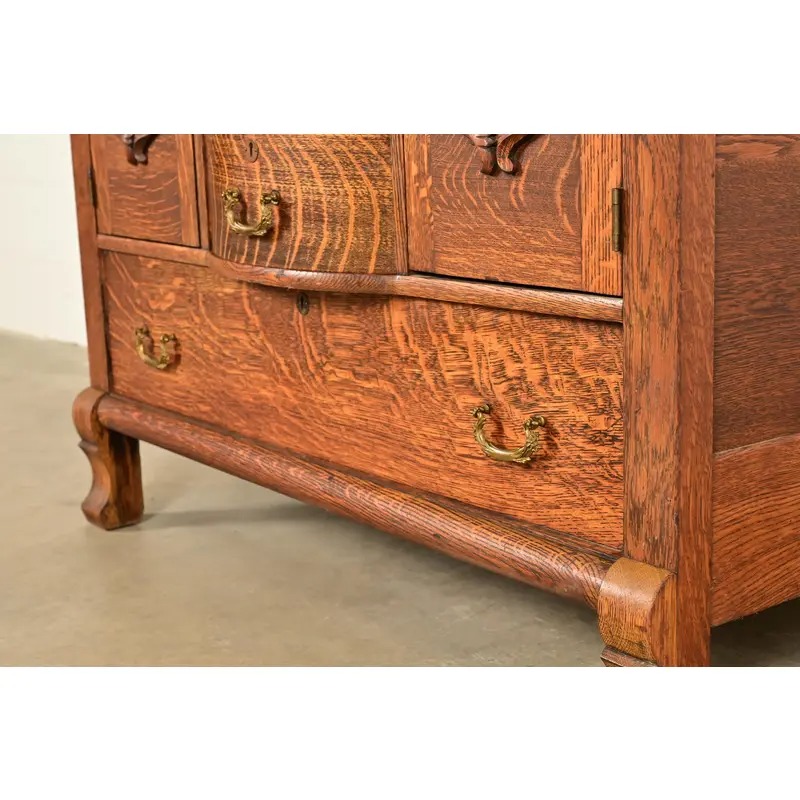 Antique Victorian Carved Tiger Oak Sideboard or Bar Cabinet, Circa 1890s - Image 12