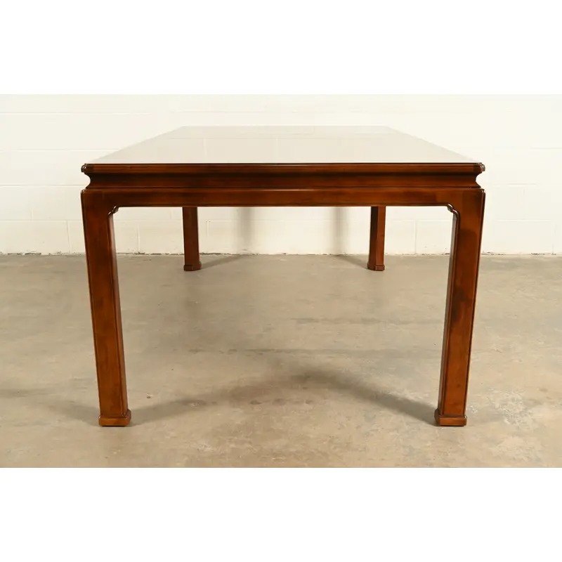 Henredon Mid-Century Hollywood Regency Mahogany and Burl Wood Extension Dining Table, Newly Refinished - Image 12
