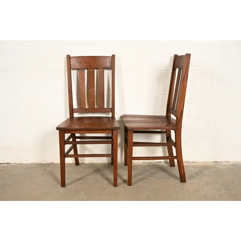 Limbert Style Antique Mission Oak Arts & Crafts Side Chairs or Dining Chairs, Pair - Image 12