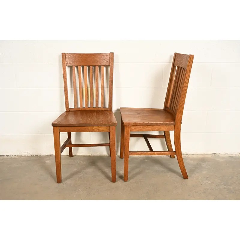 Limbert Style Antique Mission Oak Arts & Crafts Spindle Back Side Chairs or Dining Chairs, Pair - Image 12