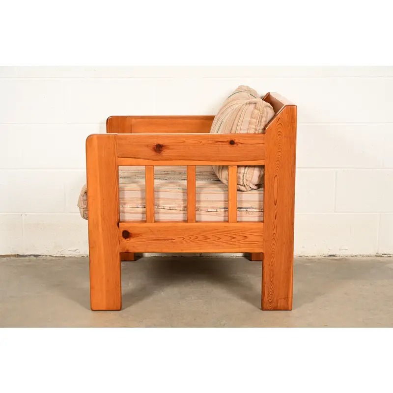 Mid-Century Modern Knotty Pine Lounge Chair With Southwest Upholstery, Circa 1960s - Image 12