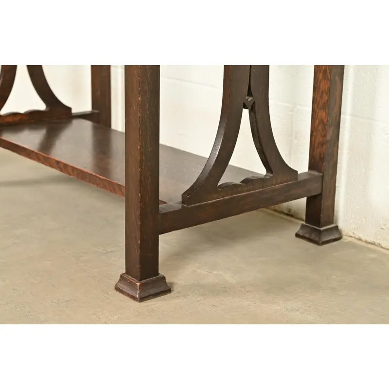 Stickley Brothers Style Antique Mission Oak Arts & Crafts Drop Front Secretary Desk With Inlaid Marquetry, Circa 1910 - Image 12