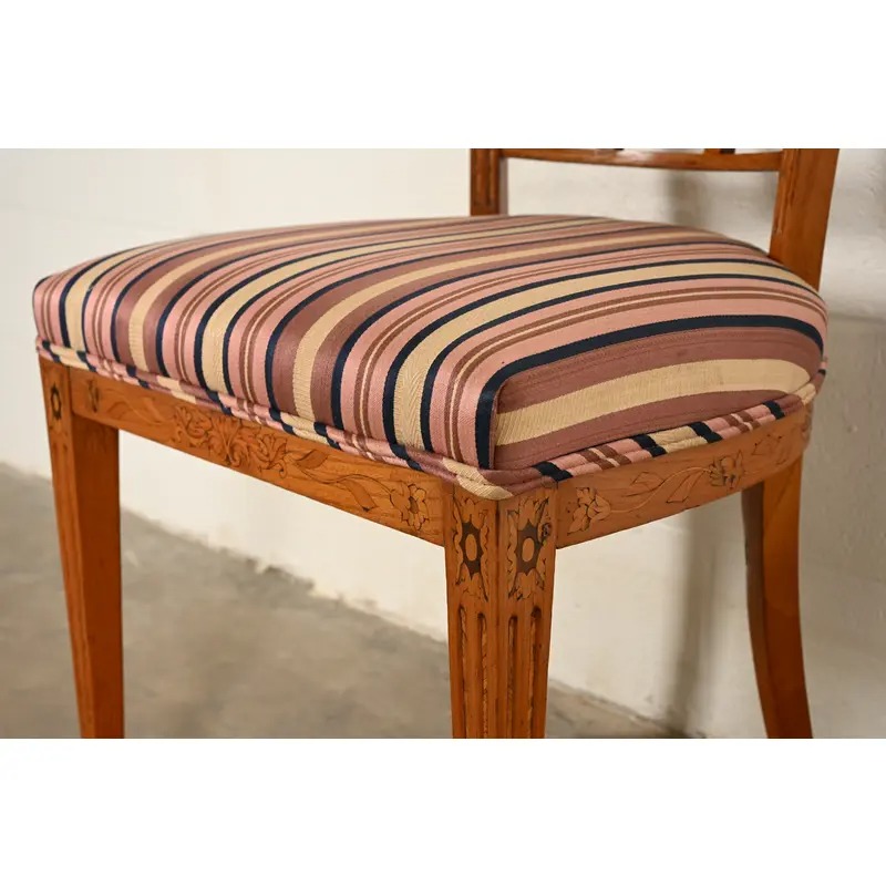 Antique Italian Regency Fruitwood Inlaid Marquetry Side Chairs or Dining Chairs, Pair - Image 13