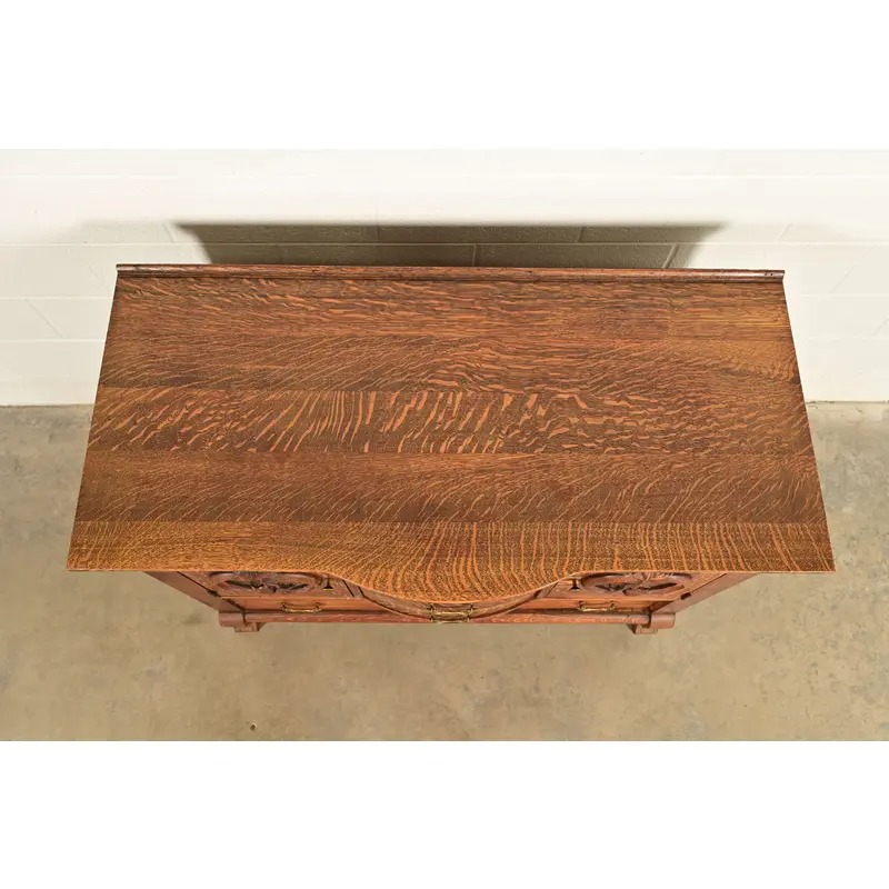 Antique Victorian Carved Tiger Oak Sideboard or Bar Cabinet, Circa 1890s - Image 13