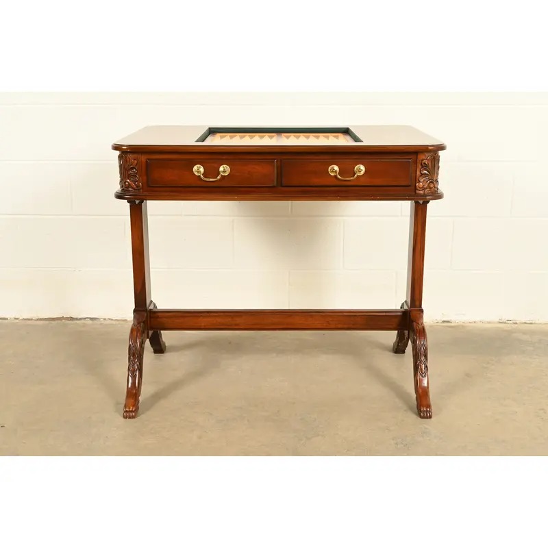 Baker Furniture Style American Empire Carved Mahogany Game Table or Occasional Table, Circa 1970s - Image 13