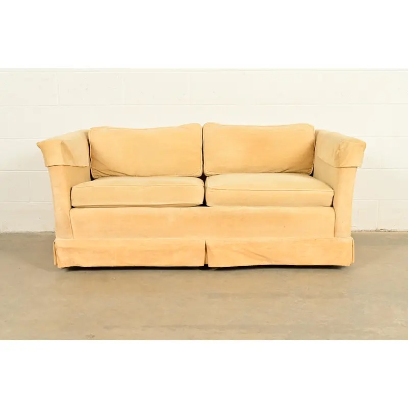 Baker Furniture Style Modern Mohair Velvet Tuxedo Sofa or Loveseat