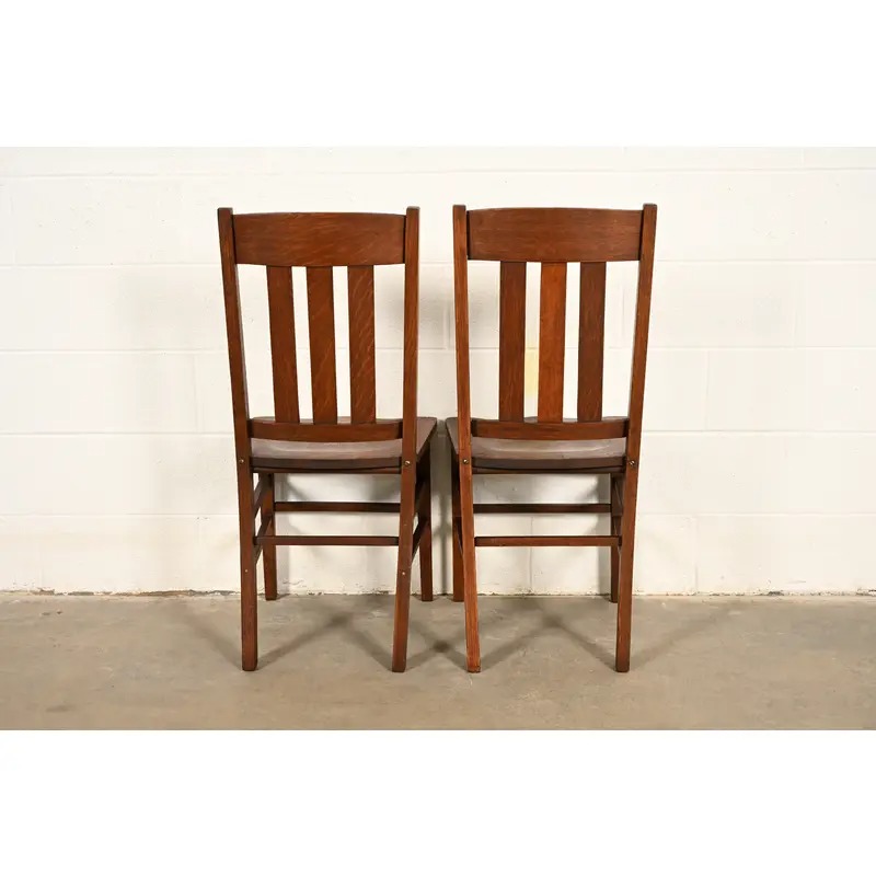 Limbert Style Antique Mission Oak Arts & Crafts Side Chairs or Dining Chairs, Pair - Image 13