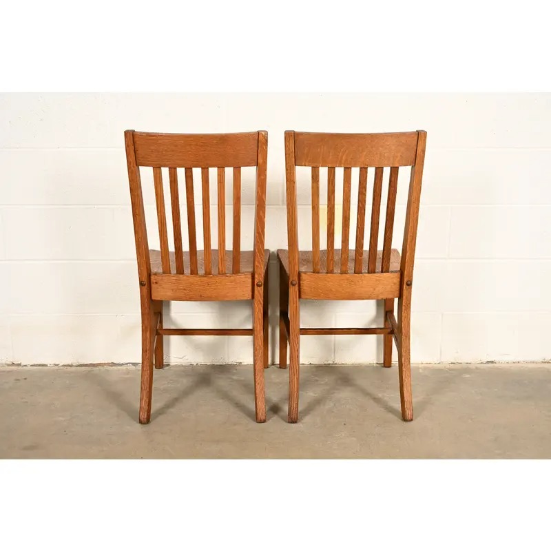 Limbert Style Antique Mission Oak Arts & Crafts Spindle Back Side Chairs or Dining Chairs, Pair - Image 13
