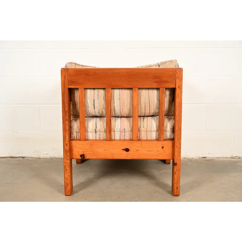 Mid-Century Modern Knotty Pine Lounge Chair With Southwest Upholstery, Circa 1960s - Image 13