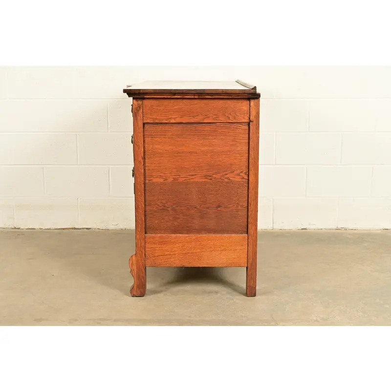 Antique Victorian Carved Tiger Oak Sideboard or Bar Cabinet, Circa 1890s - Image 14