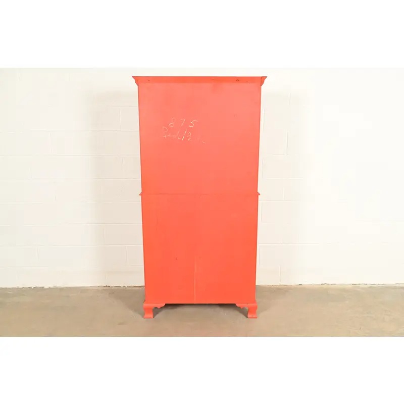 Baker Furniture Style Georgian Red Lacquered Bureau With Drop Front Secretary Desk, Circa 1970s - Image 14