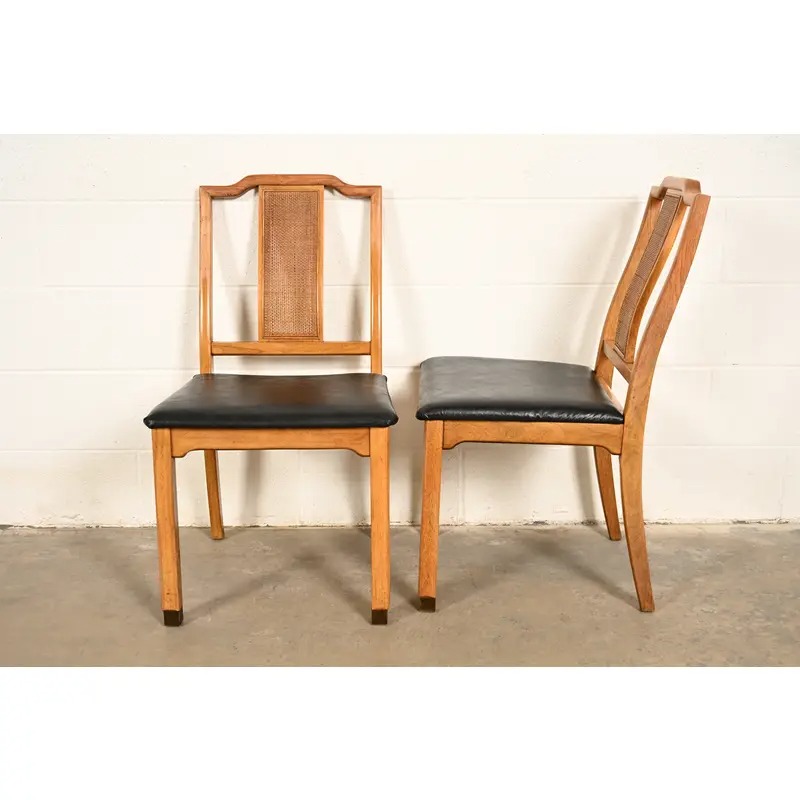 Henredon Style Mid-Century Hollywood Regency Carved Walnut and Cane Side Chairs or Dining Chairs, Pair - Image 14