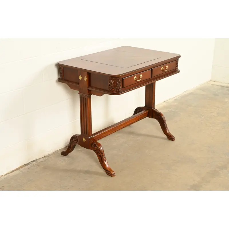 Baker Furniture Style American Empire Carved Mahogany Game Table or Occasional Table, Circa 1970s