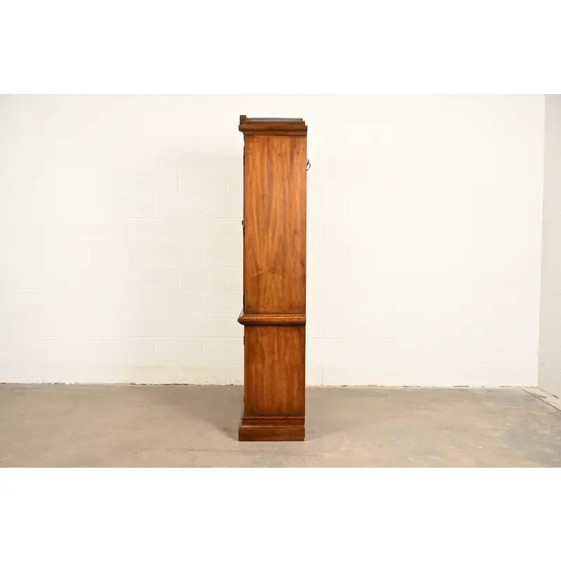 Drexel French Regency Louis XVI Carved Burled Walnut Lighted Breakfront Bookcase Cabinet, Circa 1960s - Image 14