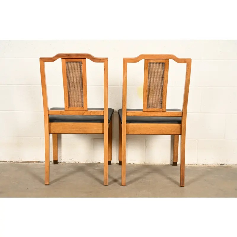 Henredon Style Mid-Century Hollywood Regency Carved Walnut and Cane Side Chairs or Dining Chairs, Pair - Image 15