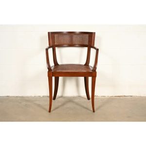 Michael Taylor for Baker Furniture Klismos Cherry Wood and Cane Armchair, Newly Refinished