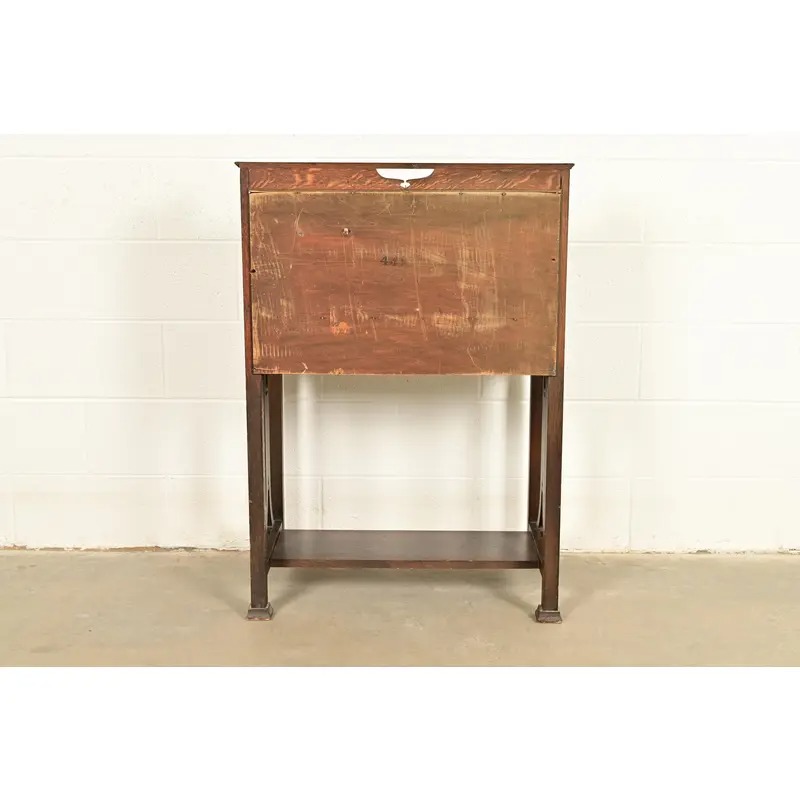 Stickley Brothers Style Antique Mission Oak Arts & Crafts Drop Front Secretary Desk With Inlaid Marquetry, Circa 1910 - Image 15