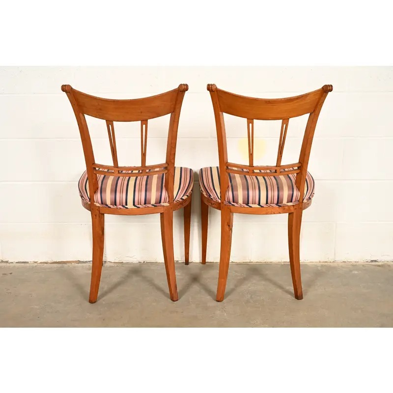 Antique Italian Regency Fruitwood Inlaid Marquetry Side Chairs or Dining Chairs, Pair - Image 16
