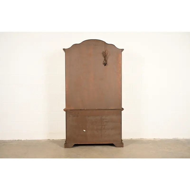 Drexel French Regency Louis XVI Carved Burled Walnut Lighted Breakfront Bookcase Cabinet, Circa 1960s - Image 15