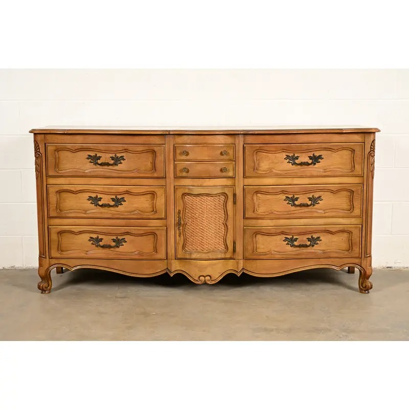 French Provincial Louis XV Carved Fruitwood Triple Dresser by Fancher Furniture, Circa 1960s