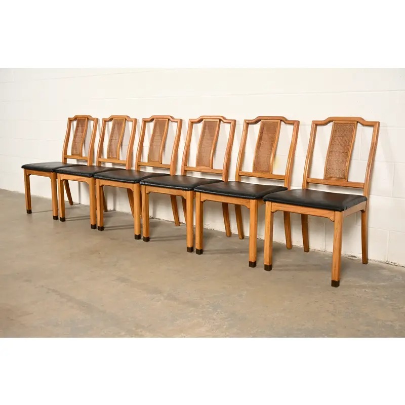 Henredon Style Mid-Century Hollywood Regency Carved Walnut and Cane Side Chairs or Dining Chairs, Pair - Image 16