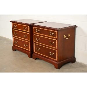 Baker Furniture Georgian Banded Mahogany Bedside Chests, Pair