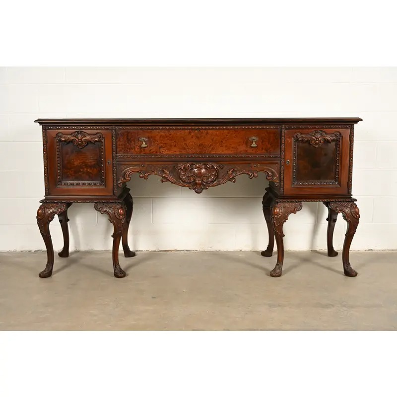 Berkey & Gay Style Chippendale Carved Mahogany Sideboard or Bar Cabinet, Circa 1920s