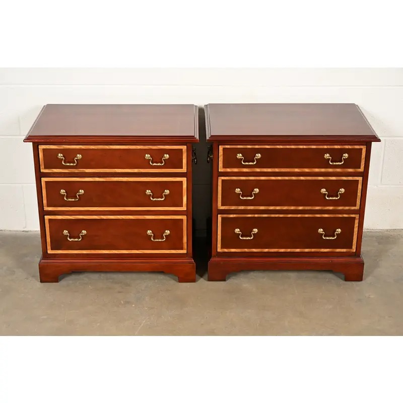 Baker Furniture Georgian Banded Mahogany Bedside Chests, Pair - Image 2